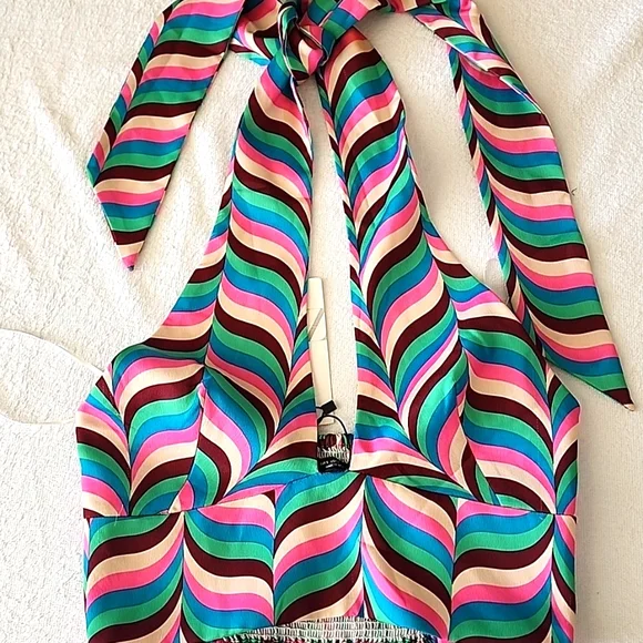 Zara NWT Multicolor Wave Pattern, Halter Neck Women's Short Top.  Size S - Picture 3 of 10